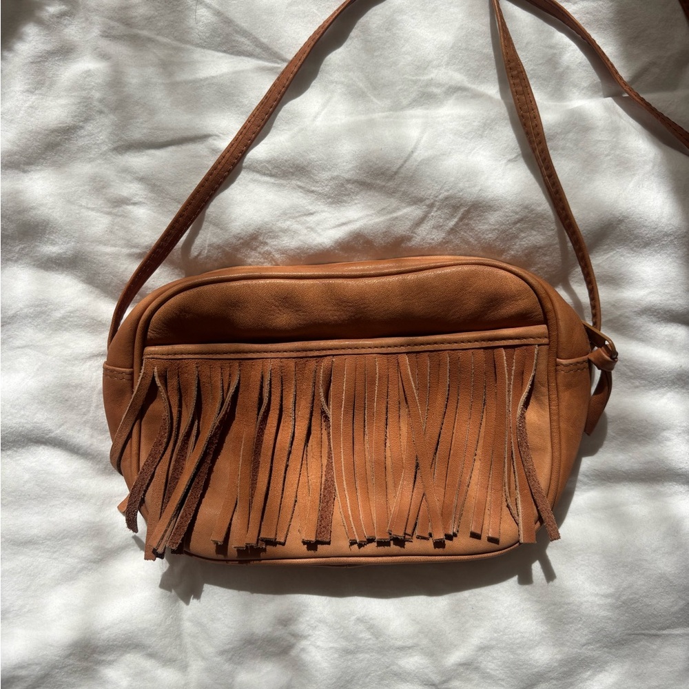 Fringe Tan Leather Crossbody Bag